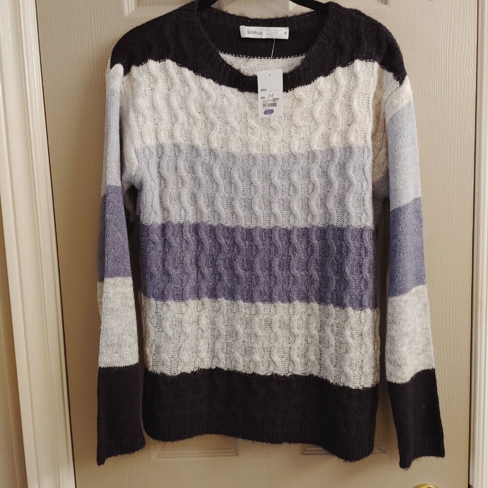 NWT SKOVHUUS STRIPED WOMEN'S CABLE KNIT SWEATER MADE IN ITALY
